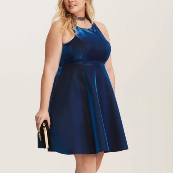 torrid Dresses & Skirts - Like New Torrid Iridescent Metallic Blue Fit & Flare Racerback Skater Dress